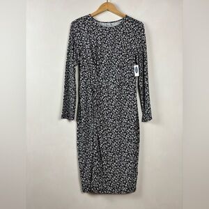 Old Navy Women's Black & White Floral Knot Front Long Sleeve Dress M Cottagecore